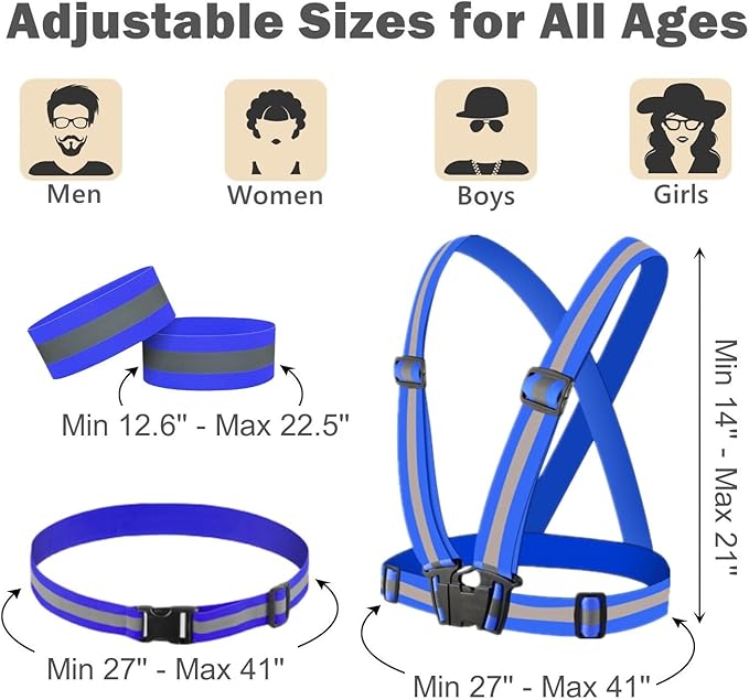 Reflective Running Gear Reflective Vest & Reflective Armband & Reflective Belt 3 Pcs Set, High Visibility Reflective Gear Night Cycling Walking Safety Vest Straps for Men Women Kids