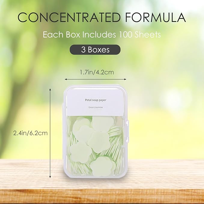 300pcs Portable Hand Washing Soap Sheets, Scented Mini Soap Sheets, Disposable Soluble Soap for Outdoor Travel, Camping, Hiking (Green)