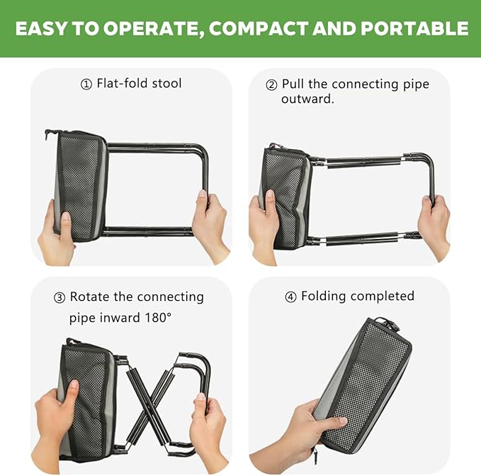 Portable Ultralight Travel Stool Camping Chair Fishing Stool - Gray Carbon Steel and Keychain, Handbag Style Pocket Foldable