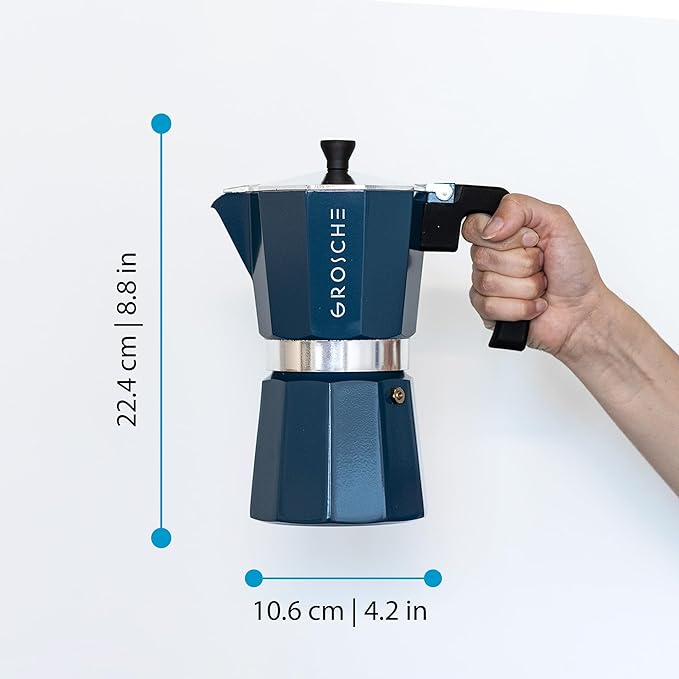 GROSCHE Milano Stovetop Espresso Maker Moka Pot 9 Espresso Cup, 15.2 oz, Blue. Stove top Coffee Maker Moka Italian Espresso greca Coffee Maker Brewer Percolator