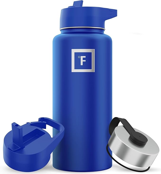 IRON °FLASK Camping & Hiking Hydration Flask with 3 Lids - Stainless Steel, Double Walled & Vacuum Insulated Water Bottle - Leak Proof & BPA Free 32 Oz