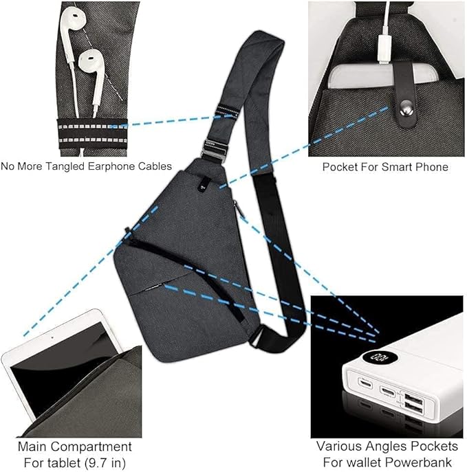 Anti Theft Crossbody Bags Sling Bag for Women Men Waterproof Wander Bag for Sports and Travel. (2.0Grey, Small)