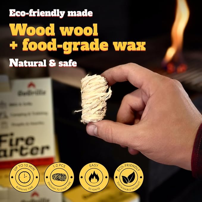 70pcs Fire Starter – Pine Wool & Natural Wax for Quick, Eco-Friendly Ignition of Grills, Fireplaces, Fire Pits & BBQs