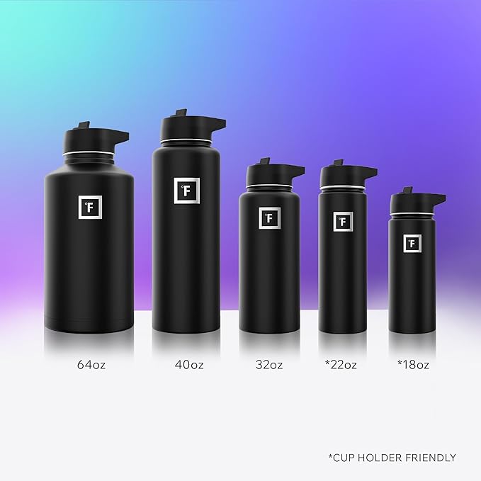 IRON °FLASK Camping & Hiking Hydration Flask with 3 Lids - Stainless Steel, Double Walled & Vacuum Insulated Water Bottle - Leak Proof & BPA Free 32 Oz