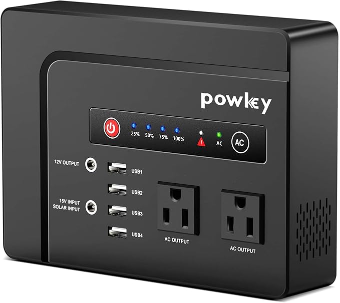 powkey 200W Portable Power Bank with AC Outlet, 146Wh Rechargeable Backup Lithium Battery, 110V Pure Sine Wave AC Outlet for Outdoor RV Trip Travel Home Office Emergency