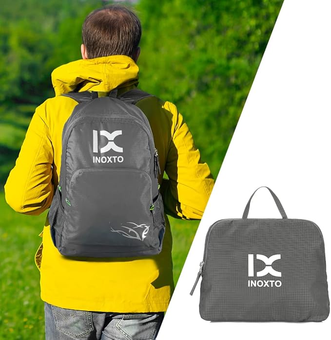 INOXTO 20L Lightweight Hiking Backpack Small Foldable Hiking Daypack for Outdoor Hiking Travel Camping (Grey)