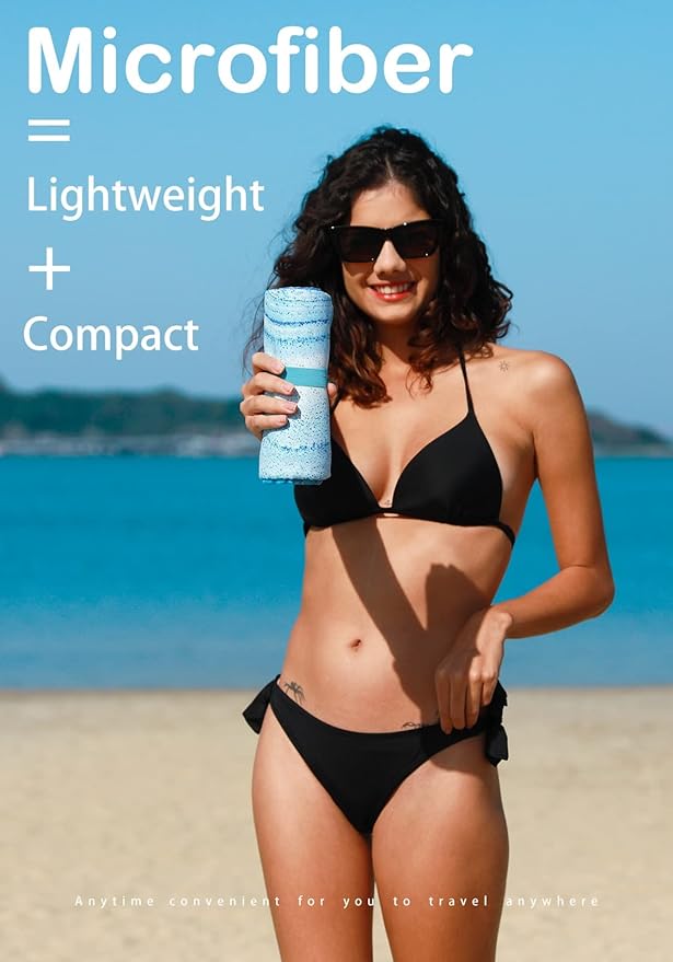 Microfiber Lightweight Thin Beach Towel Sand Free Quick Dry Compact Towels for Swimming Pool Camping Beach Accessories Large Easy Pack Travel Things for Vacation Essentials Gift Adult 32*71 Inch