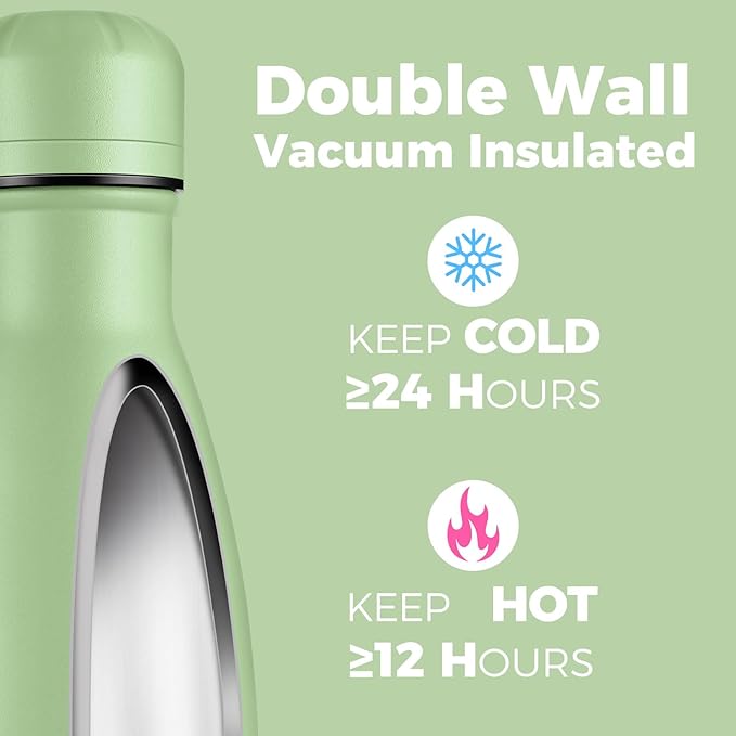 Volhoply 25oz Insulated Water Bottle 1/2/4 Pack, Double Wall Stainless Steel Vacuum Bottles, Keeps Cold & Hot, BPA Free Leak Proof Bottles (Green,1 Pack)