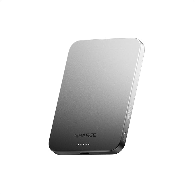 sharge AeroMag Magsafe Power Bank Ultra Slim, 5000mAh Magnetic Portable Charger, 15W Qi2 Battery Pack Designed for iPhone 17 Pro/16/15/14