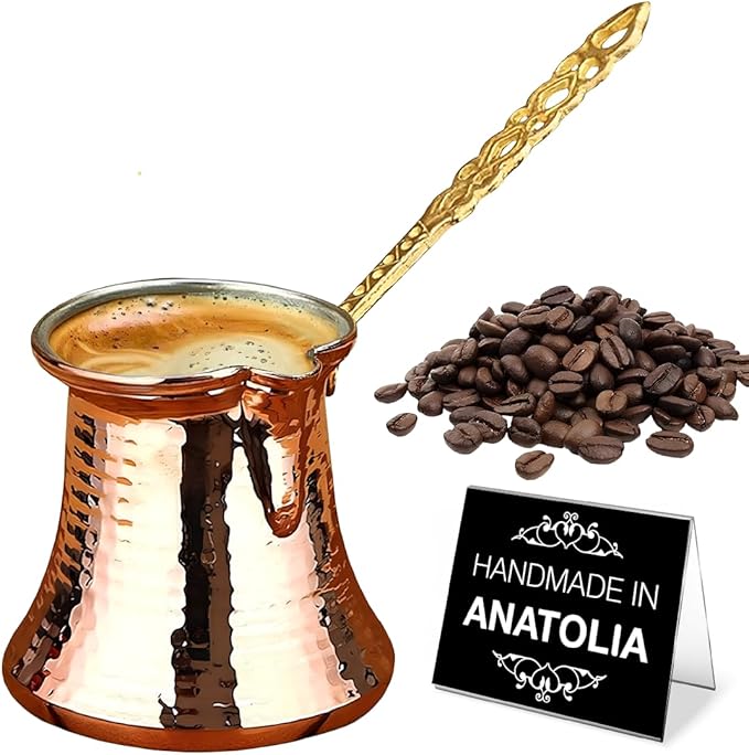 Hakan Turkish Coffee Pot | Stove Top Water Boiler, Coffee Maker, Butter, Chocolate & Milk Warmer | Even and Quick Heat with Handcrafted Copper Material | Coffee Gifts Idea, 10.5 Oz (310 cc)