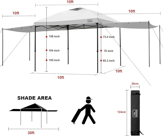 KAMPKEEPER 10x10 Easy Pop Up Canopy Tent with 2 Sidewalls, Instant Outdoor Shade Shelter with 2 PCS Removable 10FT Sun Walls, Quick Setup Waterproof and UV-Resistant for Patio, Camping, Backyard