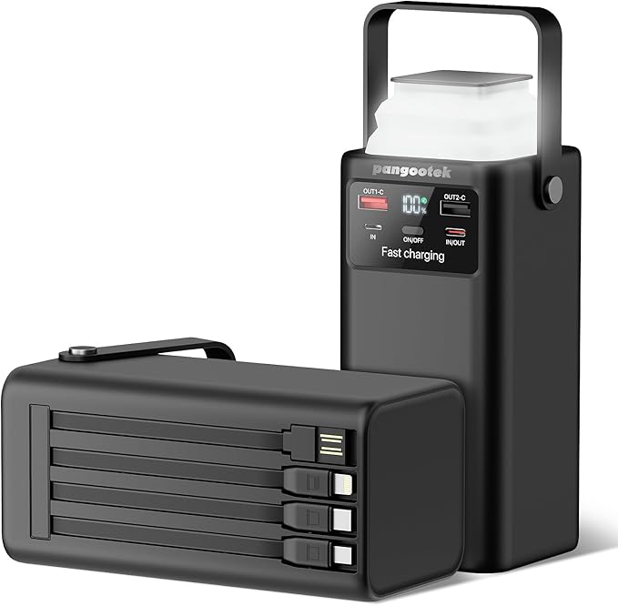 Portable Power Station 99Wh 27000mAh Portable Charger Power Bank with Camping Light 22.5W Fast Charging QC 3.0 PD Built in Cables Outdoor Generator for Hiking Fishing Travel