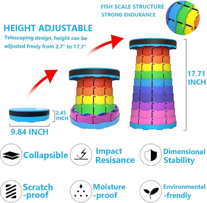 WESAPPINC Upgraded Collapsible Stool, Lightweight & Sturdy,Max 400lbs Portable Retractable Telescoping Stool Foldable Camping Stool for Adults Outdoor Hiking Garden BBQ Fishing (Black+Red)