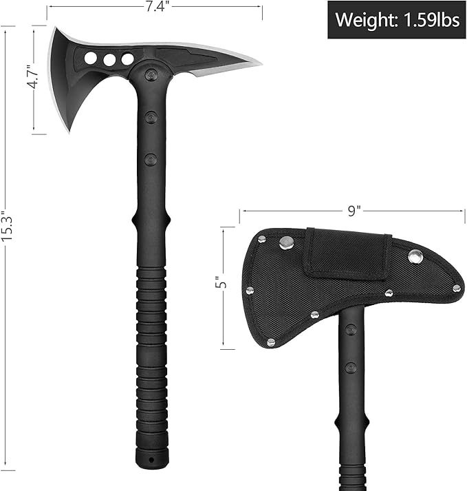 Camping Axe, Survival Throwing Hatchet with Sheath, Tactical Tomahawk with Spike, Nylon Fiber Handle for Outdoor Survival Hiking Camping