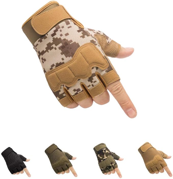 HYCOPROT Fingerless Tactical Gloves, Knuckle Protective Breathable Lightweight Outdoor Military Gloves for Shooting, Hunting, Motorcycling, Climbing
