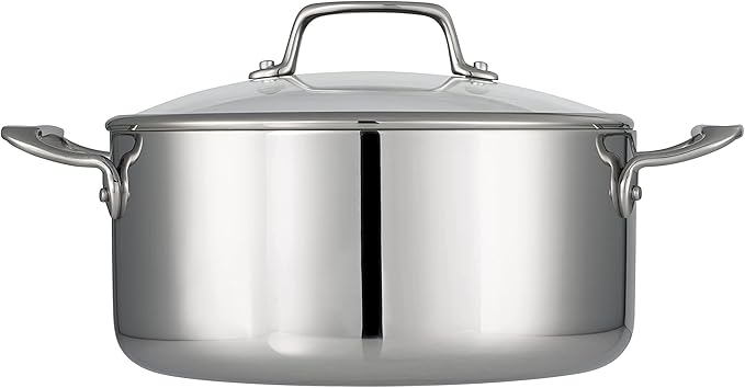 Tramontina Tri-Ply Clad Stainless Steel 5-Quart Dutch Oven Pot with Glass Lid, Induction-Ready, Dishwasher-Safe, NSF-Certified, Made in Brazil