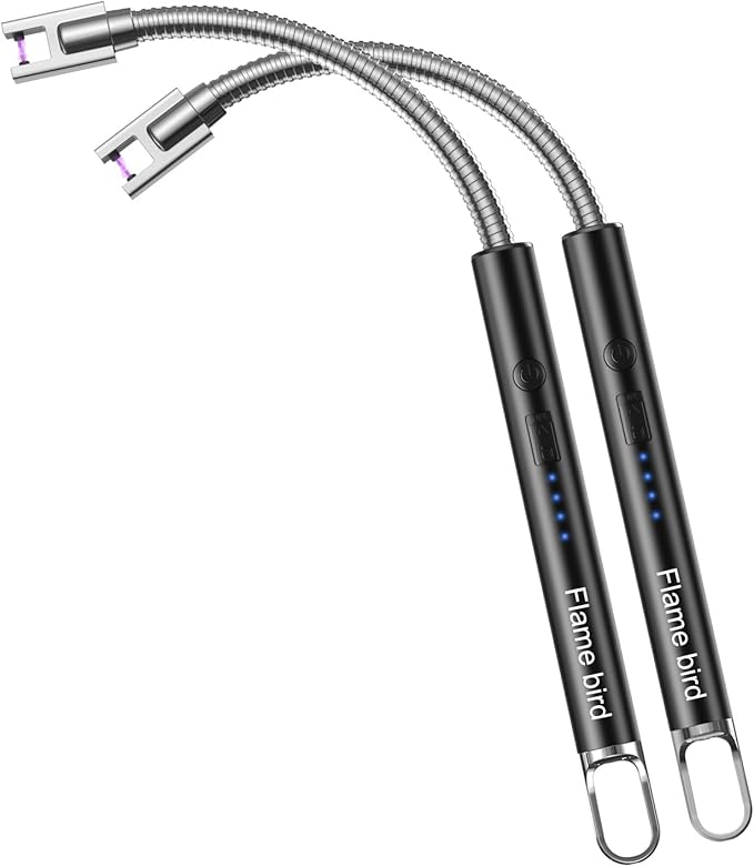 2 Pack Electric Candle Lighter Flameless Arc Windproof Flexible Long Neck USB Rechargeable Lighter Matches for BBQ Grill Fireworks Camping.(Black)