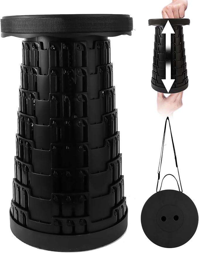Collapsible Stool with Large Load Capacity,Portable Lightweight Folding Stool for Adults,Collapsible Chair Telescoping Design for Outdoor Fishing,Hiking,Travel,BBQ(Black)
