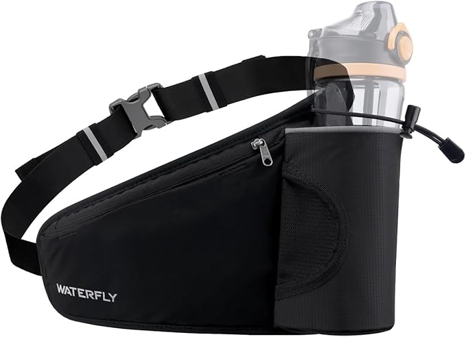 WATERFLY Running Water Bottle Belt: Hydration Fanny Pack Waist Bag for Women Men with Bottle Holder Hip Pack for Runners Walking Hiking Jogging (Bottle Not Included)
