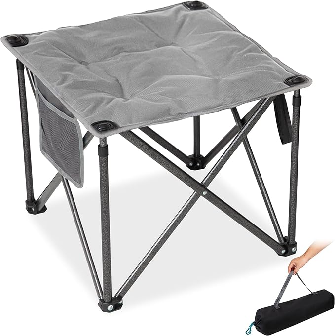FUNDANGO Folding Camping Stool, 18.1 Inch Oversized Foot Rest 400 Lbs Heavy Duty Portable Padded Stools Seat Anti-Slip Foots & Carry Strap for Fishing Outdoor Lawn Travel (Grey)