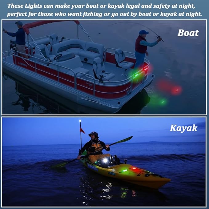 Botepon Kayak Navigation Lights - Battery Operated, Waterproof for Night Kayaking & Paddle Board, Marine Safety Lights for Pontoon Boat, Dinghy