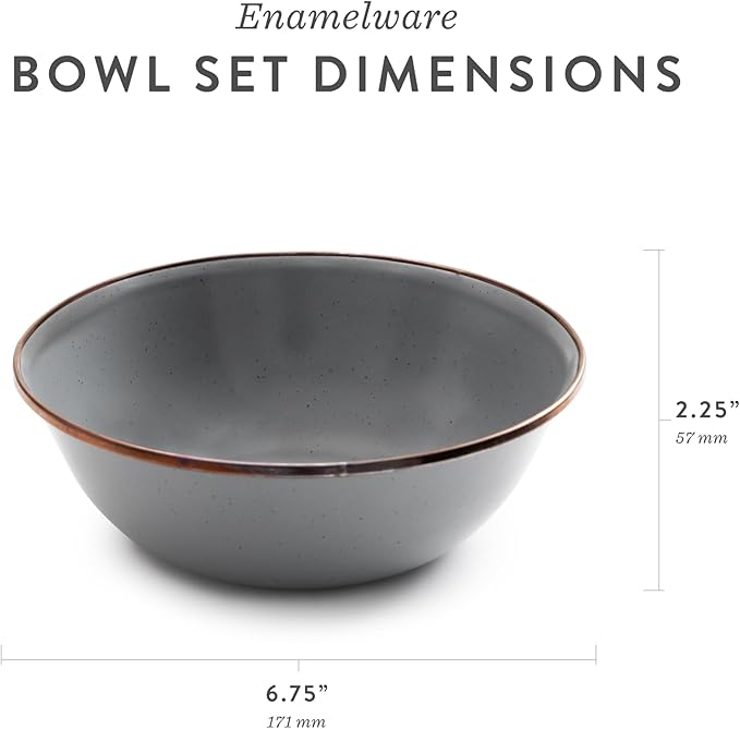 Barebones Enamel Bowl Set - Dish Set of 2 Bowls - Enamelware Set for Camping and Everyday Use (Charcoal)