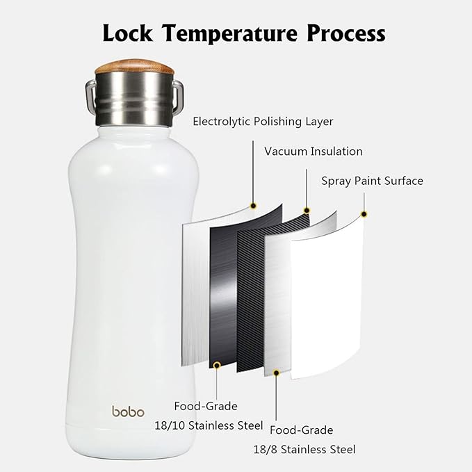 YOHKOH Mini Insulated Water Bottle With Bamboo Lid - 11.8oz Small Vacuum Insulated Water Bottle for Women Kids, 12 Hrs Hot & 24 Hrs Cold Stainless Steel Thermos Leak-Proof BPA-Free (11.8oz,White)