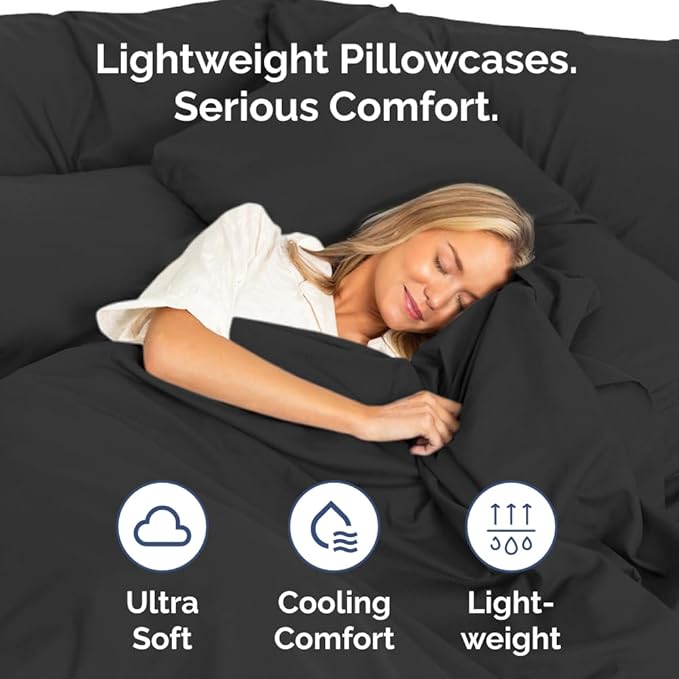 Pillowcases - Ultra Soft Hotel Quality Pillowcase Covers - Comfy, Cozy & Wrinkle Free - Shrinkage and Fade Resistant - Machine Washable Pillow Protectors - (Queen, Black, 4 Piece Set)