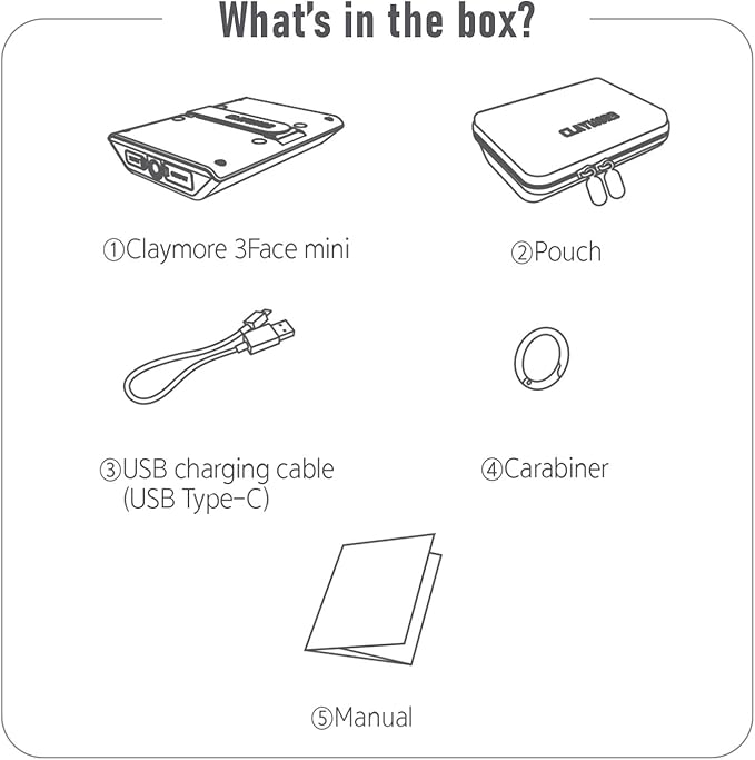 CLAYMORE 3Face Mini (Dark Gray) - Lightweight and Portable LED Area Light for Outdoors, Camping, Tent, Emergency, and Industrial Use. Rechargeable Lantern with USB-C, Up to 60 Hours Battery Life.