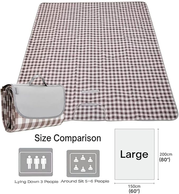 K Y KANGYUN Extra Large Picnic Blanket Outdoor Beach Blankets, Water-Resistant Foldable Sandproof Blankets Cute Picnic Mat for Beach, Camping Grass Lawn Park Mats (Brown 2, 80x60 in)