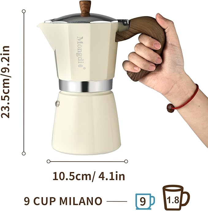 Stovetop Espresso Maker Moka Pot, Cuban Coffee Maker Stove top coffee maker Moka Italian Espresso Greca Coffee Maker Brewer Percolator, 9 Espresso Cups, 15 oz - White