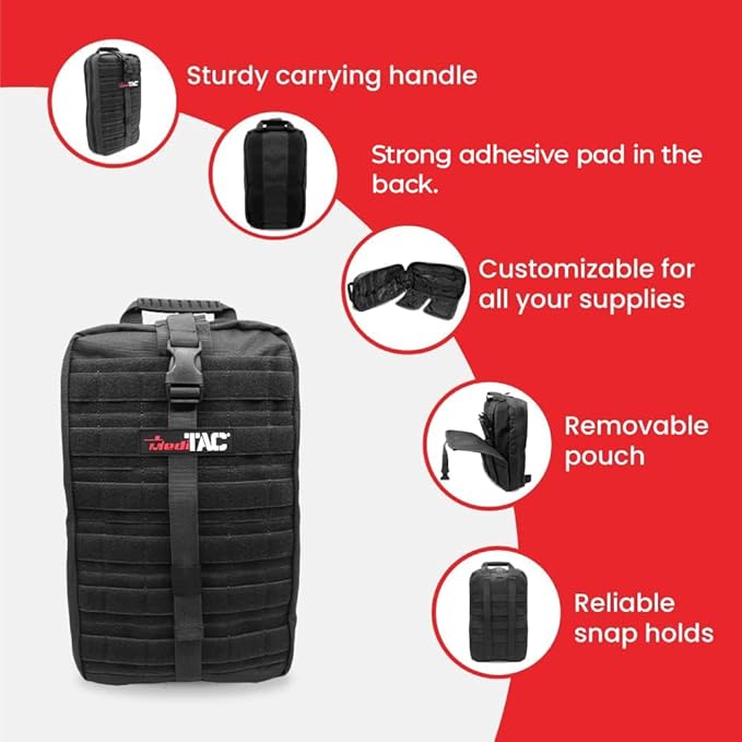 MediTac Large Hawk Type Tactical Trauma Bag Feat. Hook-and-loop Fastener Bag Backpack, MOLLE Bag Rucksack Pack - Black