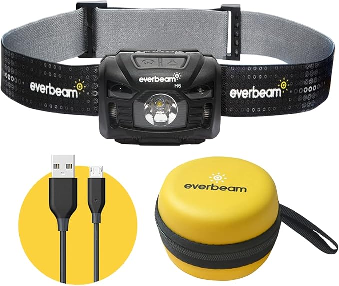 Everbeam H6 Switch LED Headlamp Head Torch, Dual Power 1200mAh Rechargeable Battery / 3 AAA Batteries, Motion Sensor, Ultra Bright 680 Lumens, 45 hrs Runtime, USB Headlight Flashlight, Waterproof