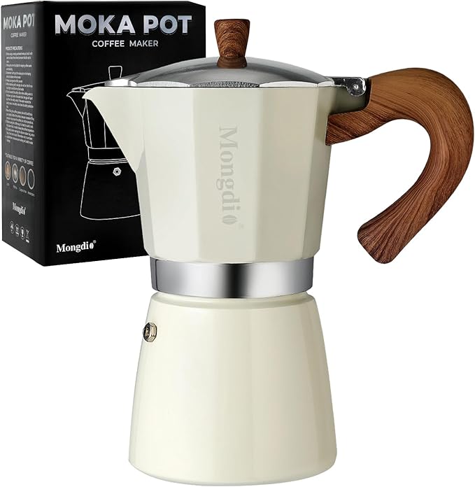 Stovetop Espresso Maker Moka Pot, Cuban Coffee Maker Stove top coffee maker Moka Italian Espresso Greca Coffee Maker Brewer Percolator, 9 Espresso Cups, 15 oz - White