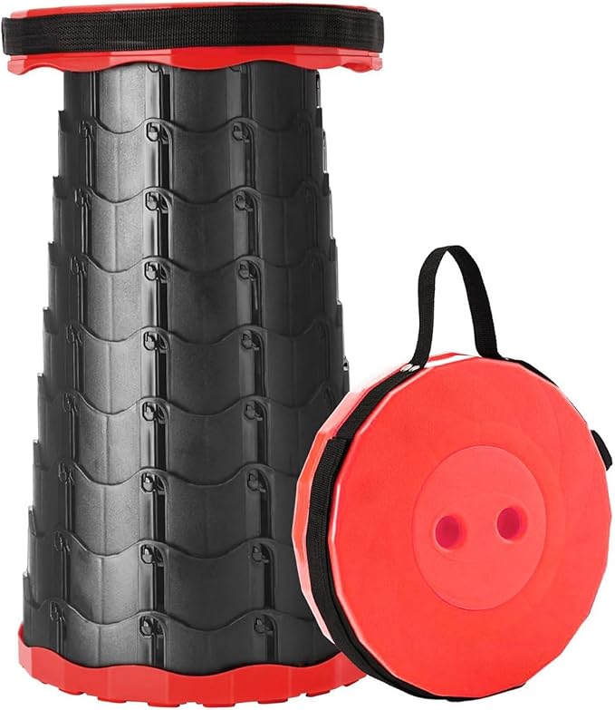 WESAPPINC Upgraded Collapsible Stool, Lightweight & Sturdy,Max 400lbs Portable Retractable Telescoping Stool Foldable Camping Stool for Adults Outdoor Hiking Garden BBQ Fishing (Black+Red)