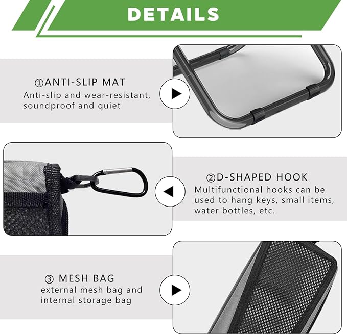 Portable Ultralight Travel Stool Camping Chair Fishing Stool - Gray Carbon Steel with Foot Pads and Keychain, Handbag Style Pocket Foldable