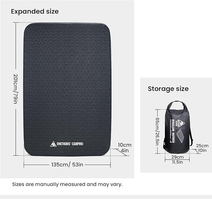 ONETIGRIS DYNISLAND 4In Double Air Mattress, Self-Inflating Sleeping Pad Foam for Camping, Backpacking, Car Trips, Travels, Air Bed with Patch-up Kit, 79”x53“