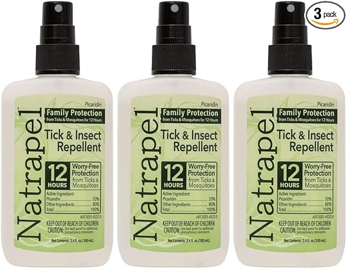 Natrapel Tick & Insect Repellent - Bug Spray with 20% Picaridin - Family Protection Against Mosquitoes, Ticks & More - Up to 12 Hours of Protection - 3.4 fl oz (3 Pack)