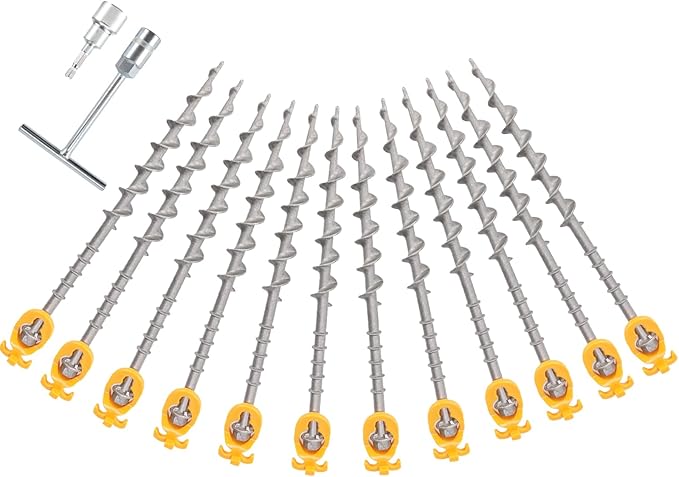 12 PCS Screw in Tent Stakes for Women Men - Ground Anchors for Sand, Canopy, Trampolines, Camping Aluminium Heavy Duty Rust Prevention Pegs Drillable Lightweight Safe - Silvery 14 inch