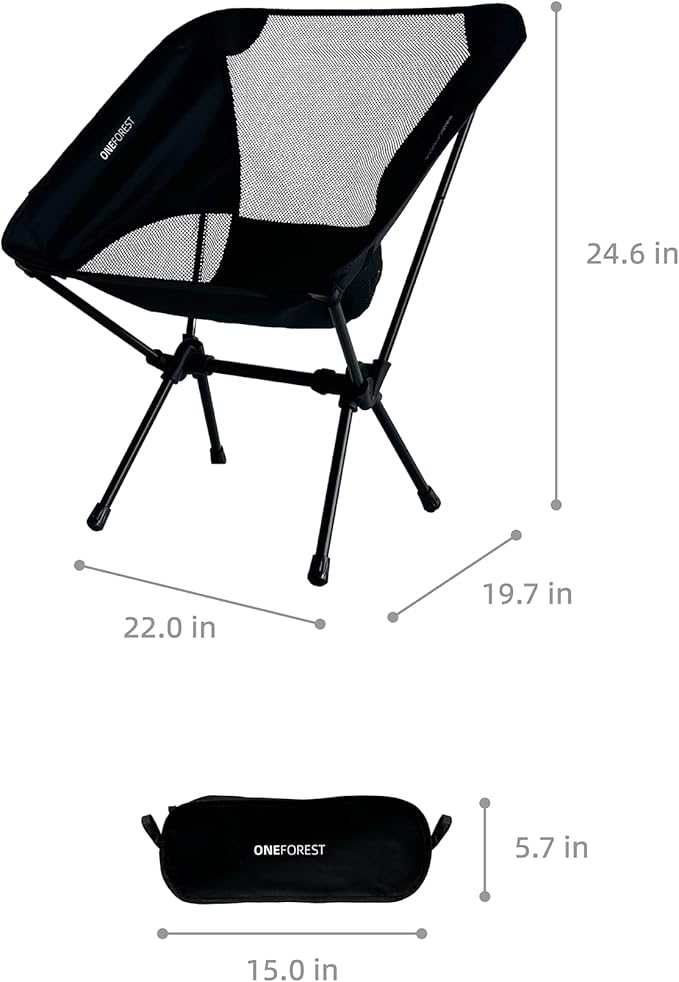 ONEFOREST Camping Chair, Foldable Portable Backpacking Chair for Beach Camp Hiking Outdoor Sport, Black
