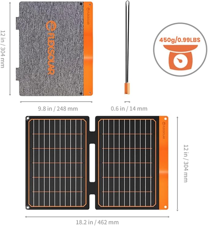 20W Small Solar Panel Charger 5V USB-A USB-C Foldable Portable Lightweight ETFE Power Emergency Panel IP67 Waterproof Hiking Camping Backpacking for Phones Tablets Power Bank