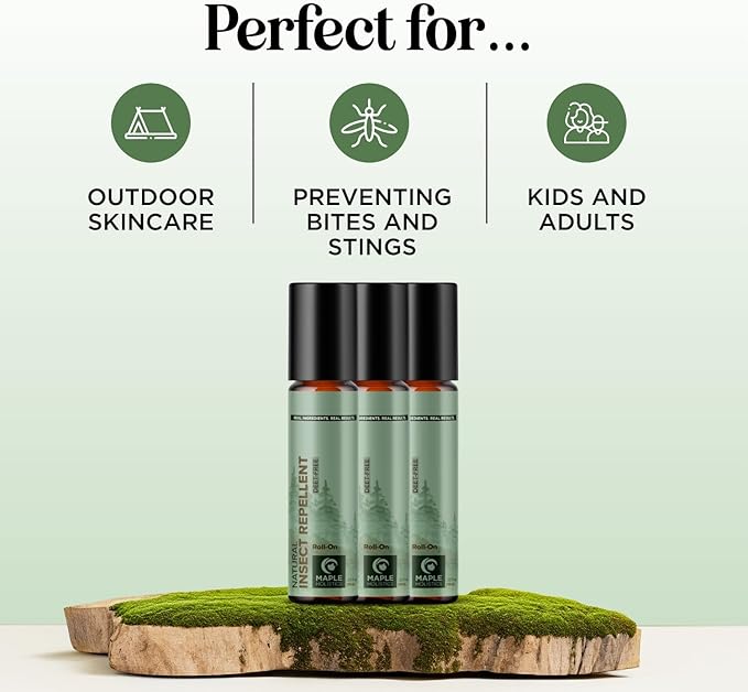 Natural Roll on Bug Repellent Stick - DEET Free Insect Repellent Stick for Kids & Adults for Ticks & Mosquitoes - Made with Citronella Rosemary & Lemongrass - Light Scent Vegan Cruelty Free (3 Pack)