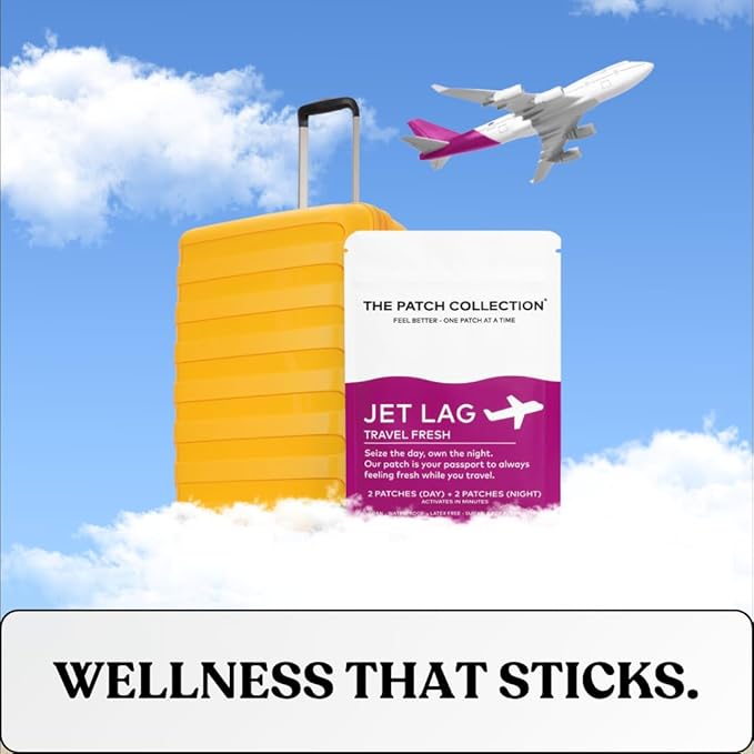 The Patch Collection® - Jet Lag Patch for Day & Night Time Zone Changes | Valerian Root, Passion Flower, Magnesium, Vitamin B1, B2, B3, Turmeric | 100% Natural & Vegan (Pack of 4)