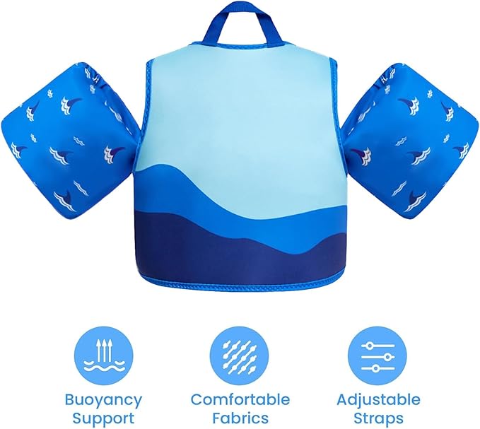 Gogokids Toddler Swim Vest, Kids Floaties for 20-50 lbs Girls & Boys, Buoyancy Jacket Swimming Aid with Water Wings for 2-6 Years, Pool/Beach