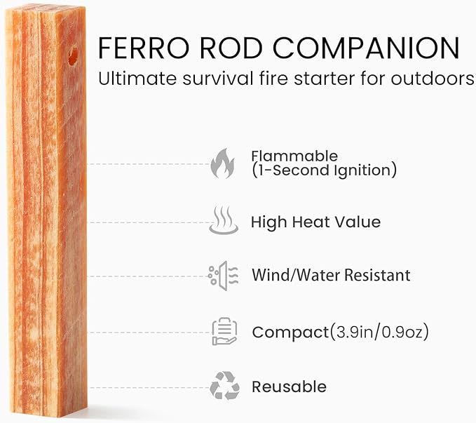Ferro Rod Companion,High Resin Fatwood Fire Starter 4 Sticks,Waterproof Natural Tinder for Flint, Survival Gear Kit for Hiking, Camping, Bushcraft, Emergency Supplies