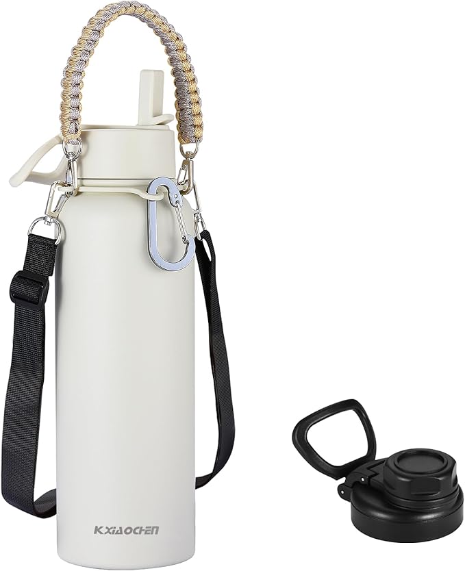 KXIAOCHEN Insulated Water Bottle, Stainless Steel Water Bottle, 2 Lids (Straw and Handle Lid),Wide Mouth Metal Water Bottles Keep Hot and Cold, Double Walled, Thermo Mug, Metal Canteen