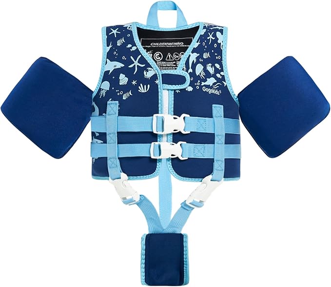 Gogokids Swim Vest for Kids Learn to Swim, Toddler Floaties Fit 20-50 lbs Girls & Boys, Buoyancy Jacket Swimming Aid with Duel Adjustable Safety Strap and Padded Crotch Straps