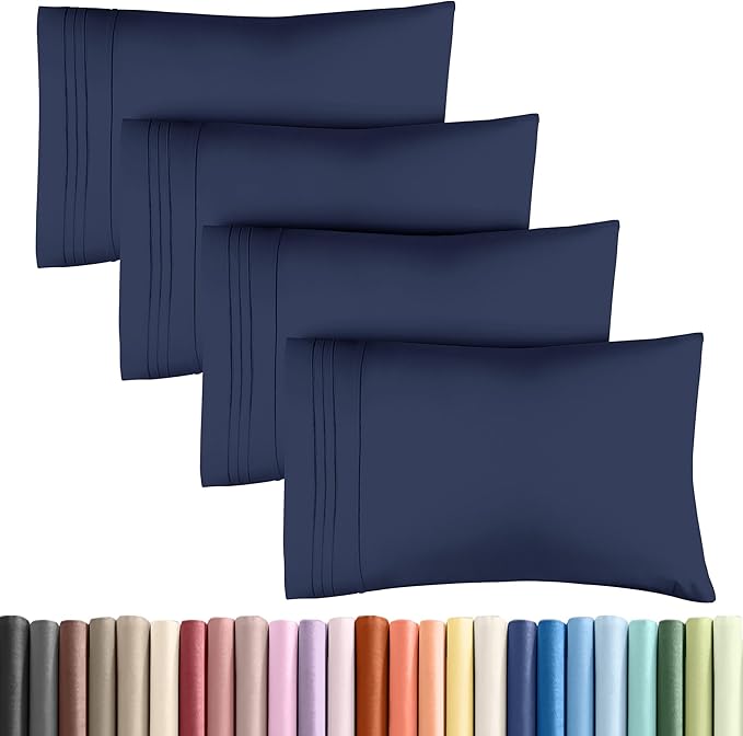 Pillowcases - Ultra Soft Hotel Quality Pillowcase Covers - Comfy, Cozy & Wrinkle Free - Shrinkage and Fade Resistant - Machine Washable Pillow Protectors - (King, Navy Blue, 4 Piece Set)
