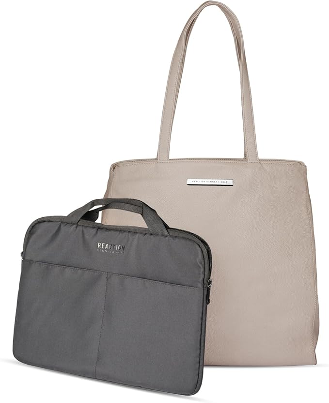 Kenneth Cole REACTION Marley Vegan Pebble Leather Tote, Taupe, 16" Laptop Tote