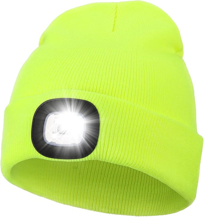 MELASA Unisex Hat with Light, USB Rechargeable Hands Free Headlamp LED Beanie, Winter Gifts for Men Dad Father Husband Him